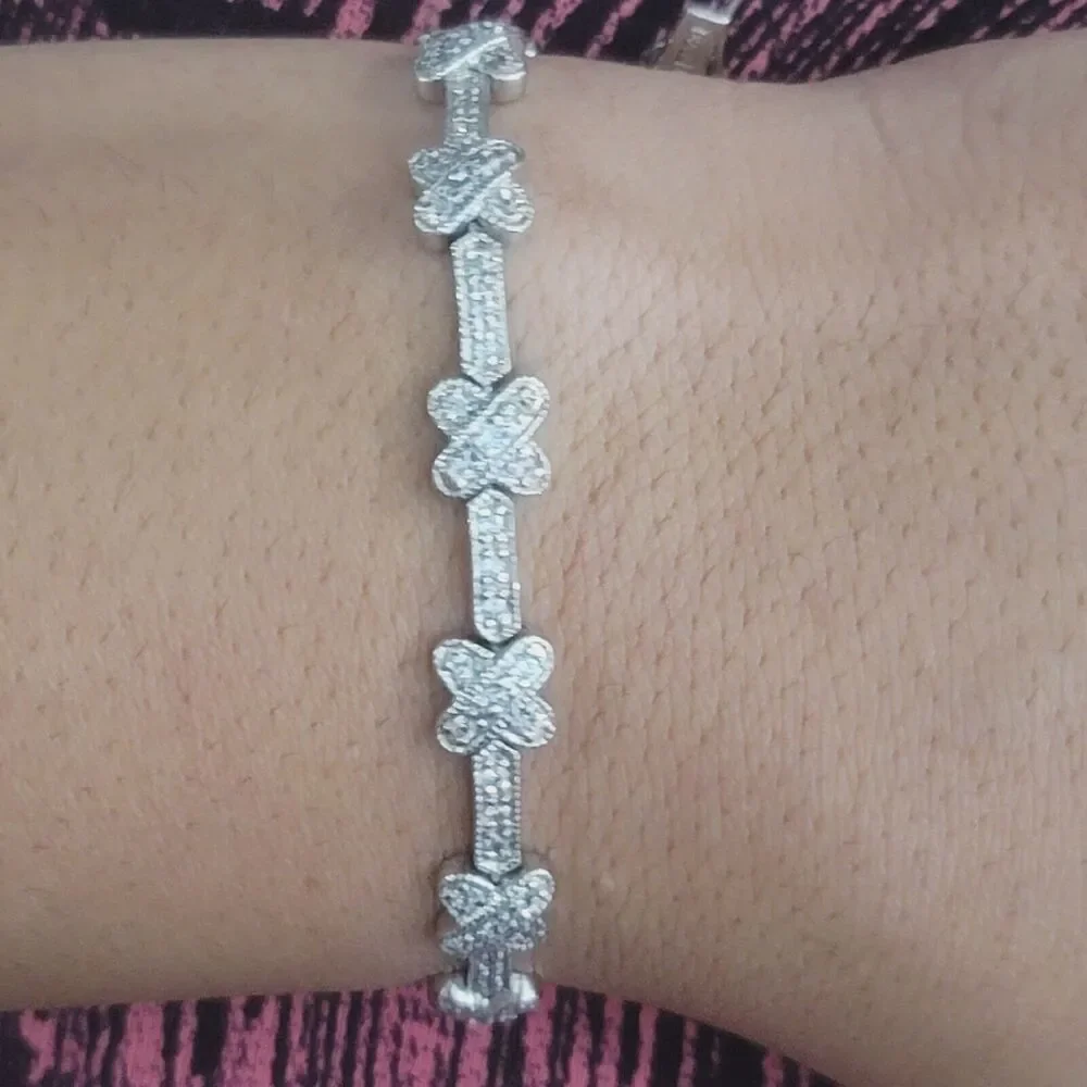 QVC Diamonique Sterling Silver CZ Pave Tennis Bracelet 7.25